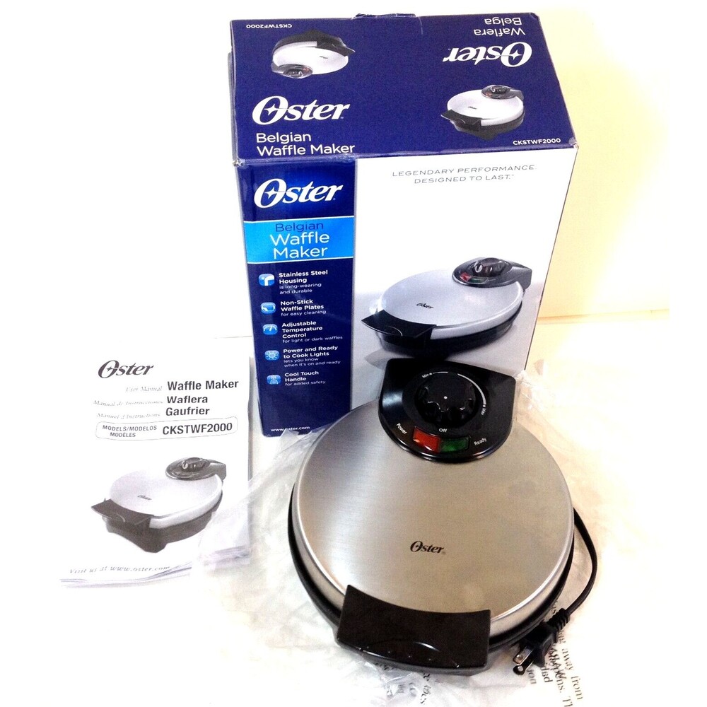 Oster Belgian Waffle Maker Stainless & Black Model CKSTWF2000  7" Waffles